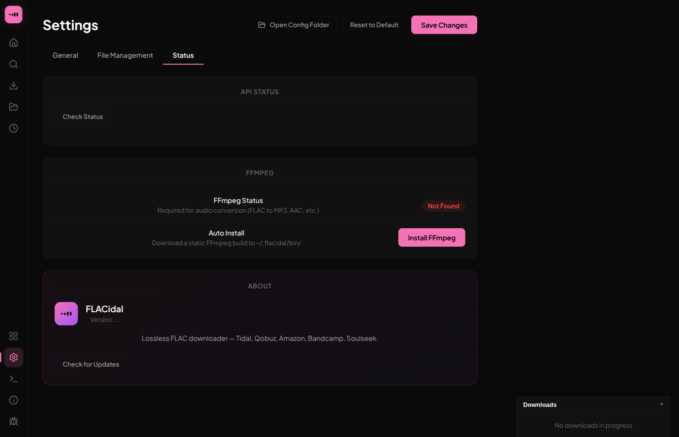 FLACidal source status panel